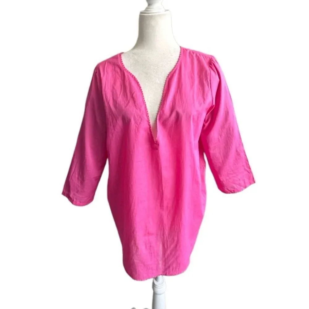 J. Crew Hot Pink V-Neck Tunic Top 100% Cotton Blouse SZ S